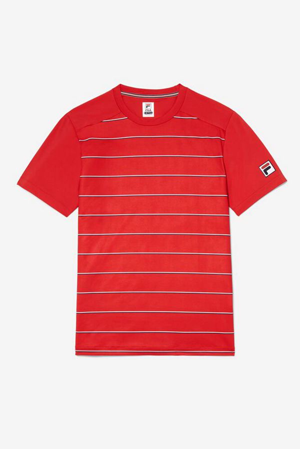 Camisetas Fila Homem Vermelhas/Listrada - Fila Striped Sleeve Tennis Portugal Lojas,EXHF-29605